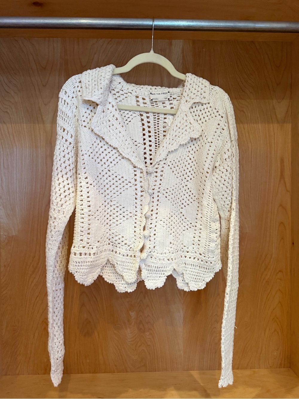 Free People Cream Crochet Button-Front Women's Sweater Cardigan